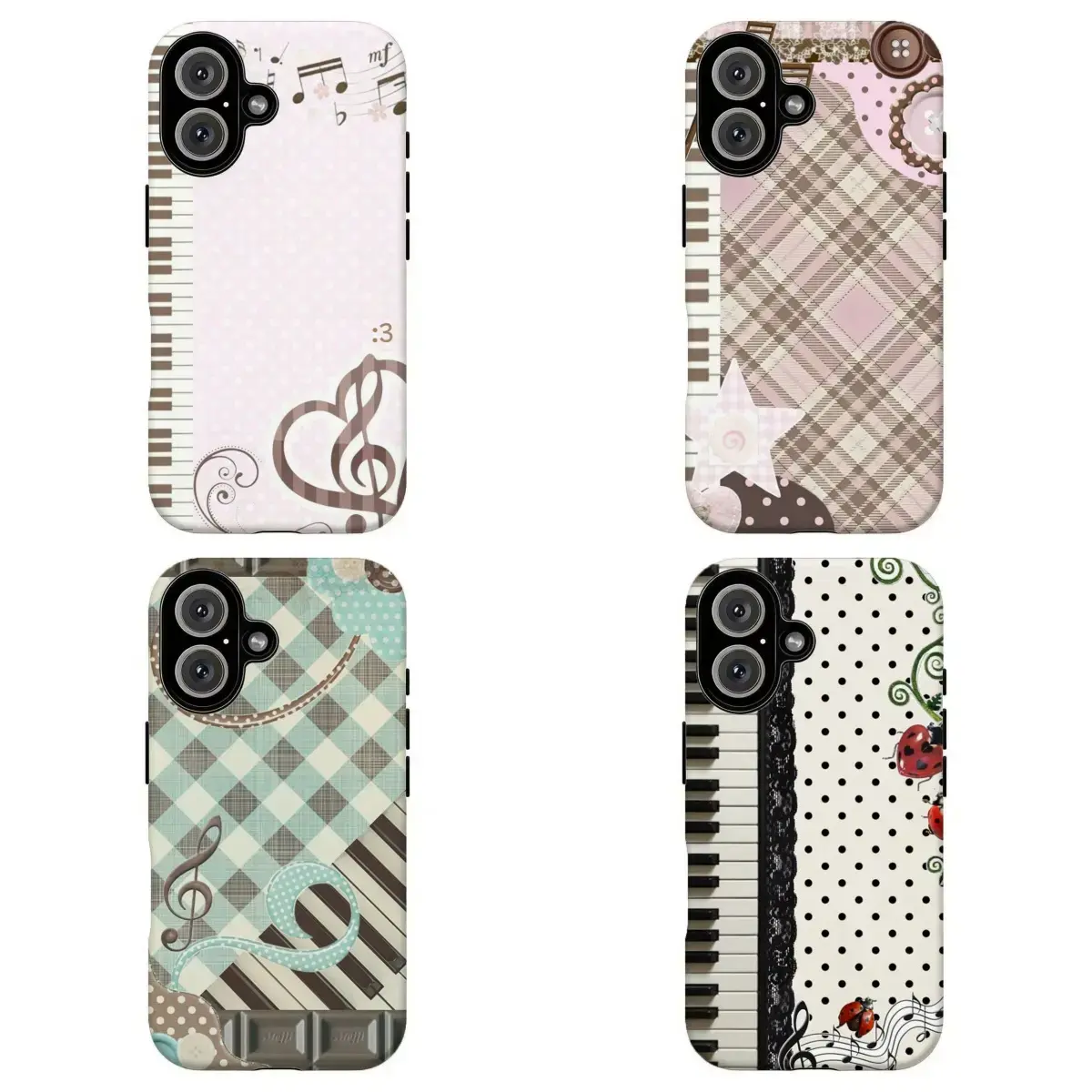 Custom Rubber iPhone Case with Extreme Durability, Impact Resistance - Compatible with iPhone 11-17, Air, Pro, Max, Plus, Mini - Multiple Styles Mixed Prints Accessories (Pink Polka Dot, Piano Key, Vintage Plaid, Music Note, Lace Ladybug Indie Music Vibe)