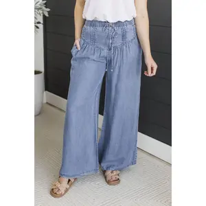 Cool And Casual Palazzo Pants- Chambray