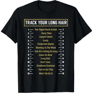 Long Hair Growth Tracker T-Shirt Featuring Cotton Fabric and Length Monitoring Design