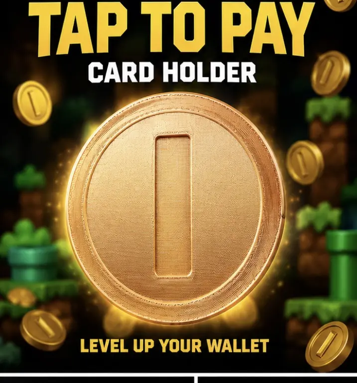 Mario Coin Inspired Credit Card Holder Tap to Pay NFC Level Up Your Wallet Secure Payment Solution