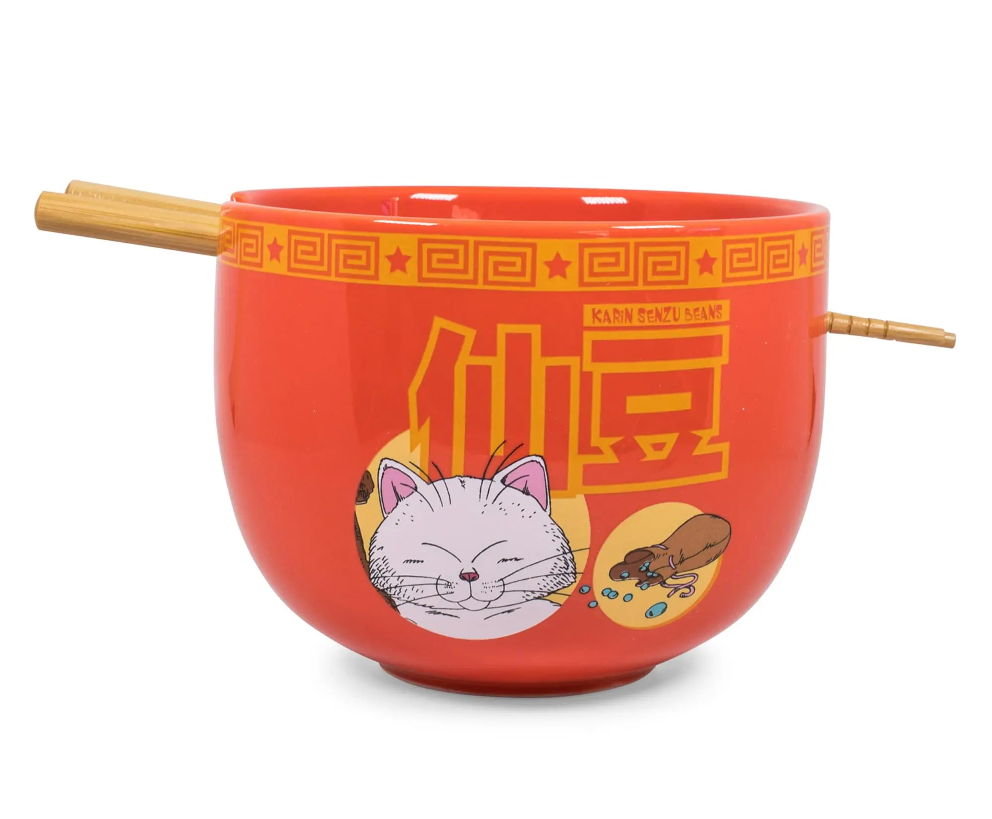 Dragon Ball Z Karin Ceramic Tableware Set - 16-oz Round Ramen Bowl, Wooden Chopsticks Cutlery Set
