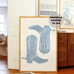 Coastal Blue Cowboy Boots Poster