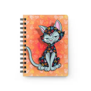 Sassy Cat Art - Cute Skull Sassy Cat Spiral Bound Journal, Notebook for Cat Lovers, Sketchbook, Gift for Artists, Journaling, Artistic Stationery