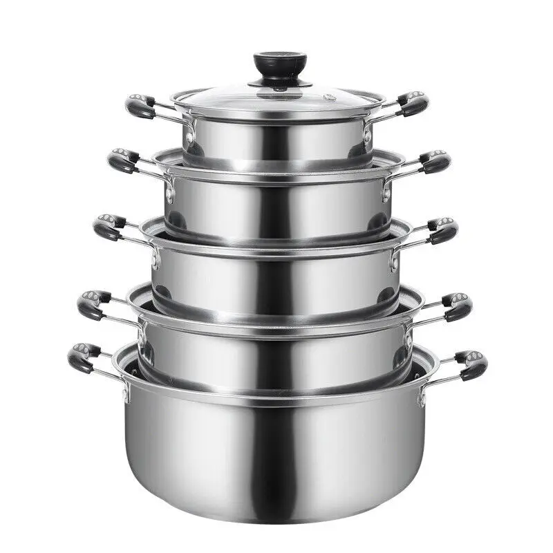 5PCS Induction Non Stick Stainless Steel Healthy Cookware Cooking Pot Stockpot