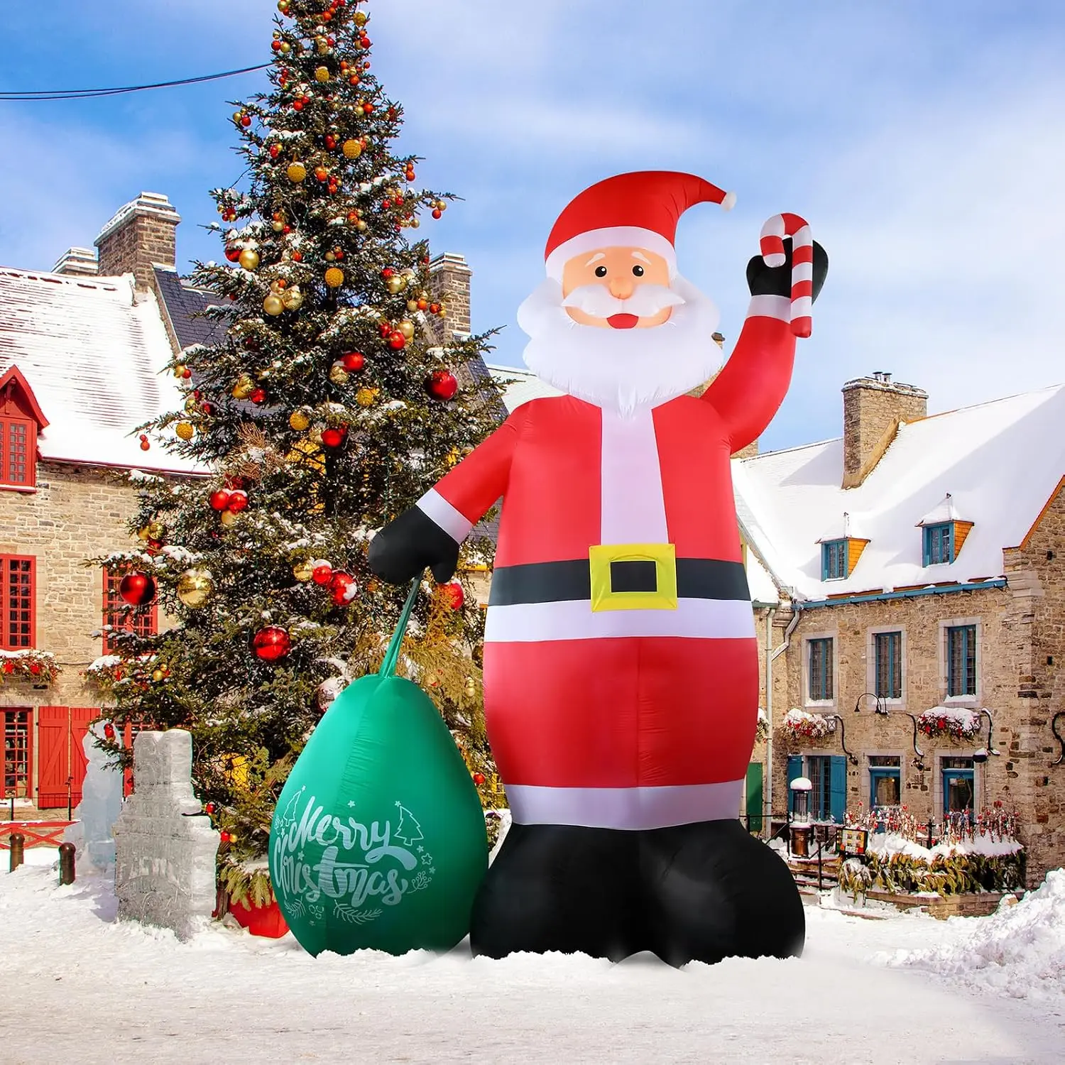 14ft Tall Giant Inflatable Santa Figure with Bright Lights, Outdoor Christmas Decoration with Electric Blower for Holiday Indoor-Garden Home Supplies