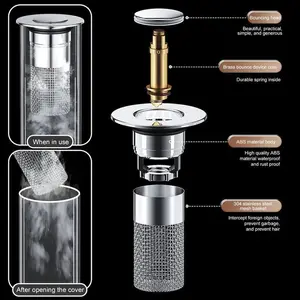 Portable stainless steel hair catcher — universal pop-up sink stopper, anti-clog drain protector for bathroom bathtubs, essential home accessory against odors