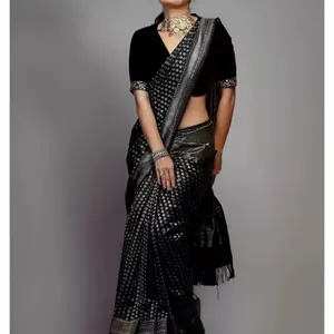 Banarasi Soft Lichi Silk Saree with Unstitched Blouse Piece Zari Work Roch pallu