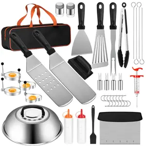 Blackstone and Camp Chef 37PCS Griddle Accessories Kit with Flat Top Grill, Enlarged Spatulas, Basting Cover & Scraper for Outdoor Barbecue Utensils Multicolor Set
