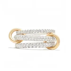 TEWIKY Interlocked Stackable Rings for Women - Statement Multi Ring Mixed Metals Stack - Cubic Zirconia Stacking Jewelry For Summer dealsforyoudays