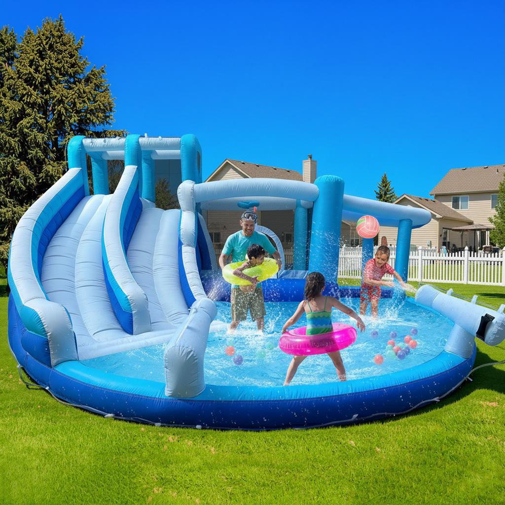 Inflatable Bounce House Water Slide Water Park, Kids Bouncy House for Kids with Dual Slide, Outdoor & Indoor, Dual Slide Water Park Inflatable Water Slide for Backyard, Outdoor Blow Up Park Wet Dry Combo Inflatable Bounce House Water Slide Water Park, Kids Bouncy House for Kids with Dual Slide, Outdoor & Indoor, Dual Slide Water Park Inflatable Water Slide for Backyard, Outdoor Blow Up Park Wet Dry Combo