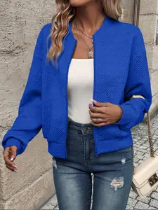 Women's Plus Size Spring Fall Lightweight Jacket, Fashion Solid Color Zipper Casual Top, Loose-Fit Long Sleeve Outerwear, Multiple Colors Available