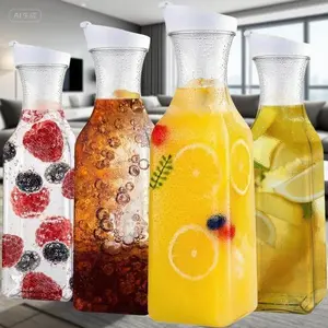 50 Oz Clear Square Beverage Dispensers with Lids, Set of 4 Leak-Proof Carafes for Juice Water Milk, BPA-Free Plastic Pitchers for Fridge Storage, Reusable Drink Containers for Party Bar