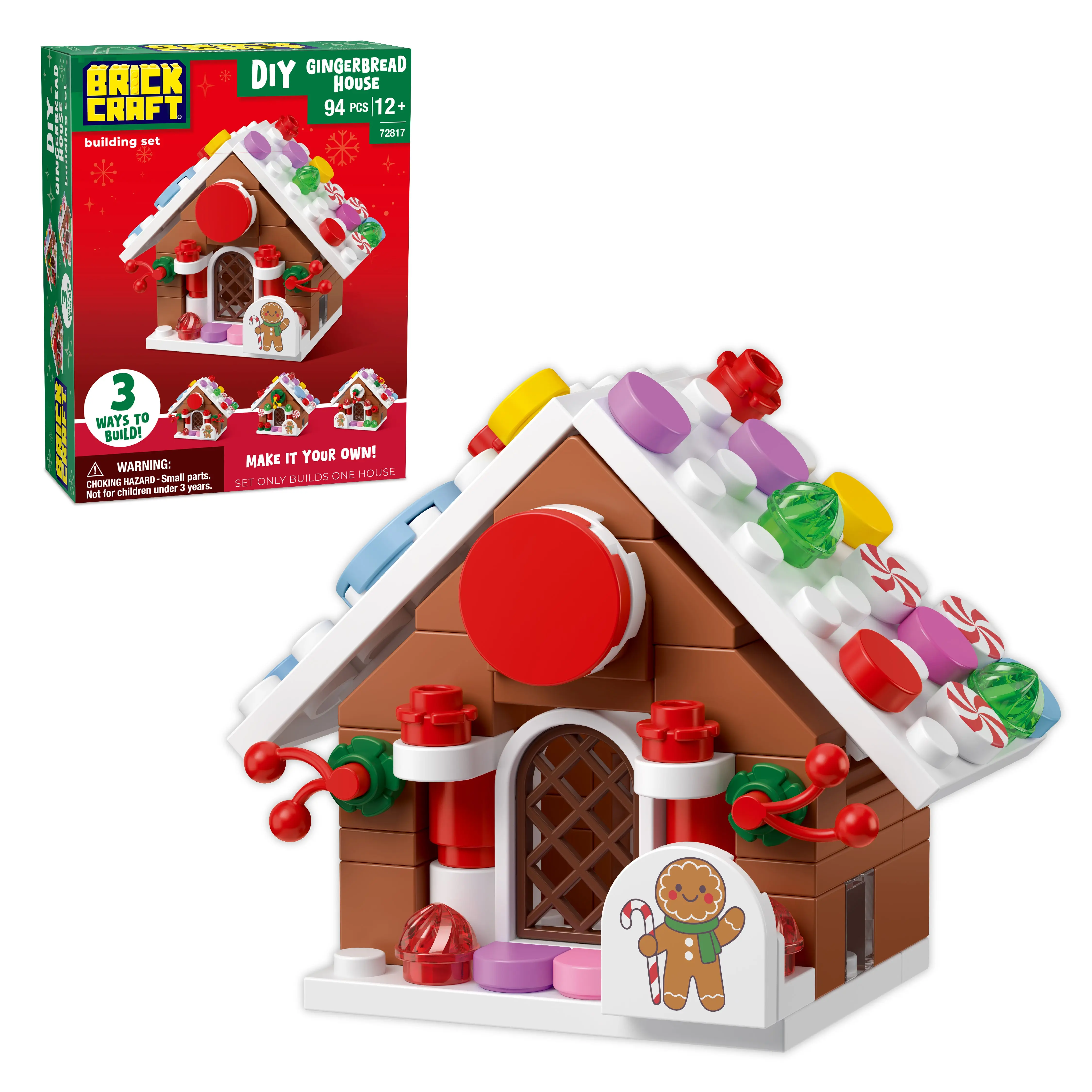 Brickcraft DIY Gingerbread House Building Set, 94-Piece No-Bake Holiday Model Kit for Adults & Teens 12+