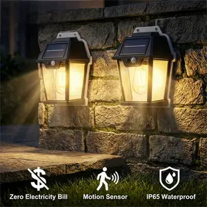 [2 Packs] Solar Lights Outdoor Motion Sensor  Super Bright Security Lights Outdoor Wall Light Auto-Charging 6-8 Hours Working Time Waterproof & Dusk Sensing Garden & Gate Lighting for Garden Fence Yard Deck patio trail decoration pathway landscape