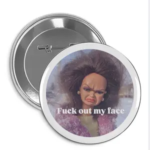 Funny Meme Barbie Face Button Pin - Accessory for Jackets & Bags