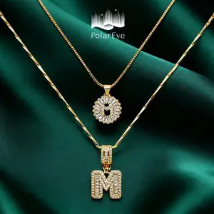 2 Pack Initial Letter Pendant Necklaces with Zircon Stones for Women, 18K Gold Plated Alphabet Necklace, Fashion Jewelry for Parties & Birthdays, Personalized Jewelry Gift