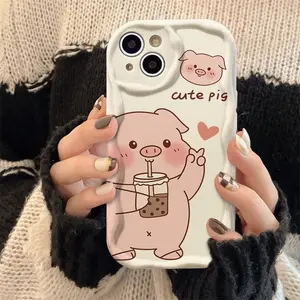 Cute Piggy Popular Beautiful Gift Selection Case for iPhone 16 15 14 Pro Max 13 12 11 XR XS Plus Shockproof Full Camera Protection Durable slim Silicone Cover