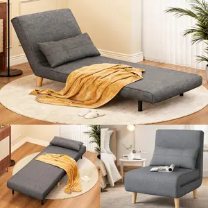 Gizoon 3 in 1 Convertible Chair Bed, Sleeper Chair Futon Sofa Bed with Adjustable Backrest, Sleeper Sofa for Living Room Guest Room Apartment Small Space, Grey