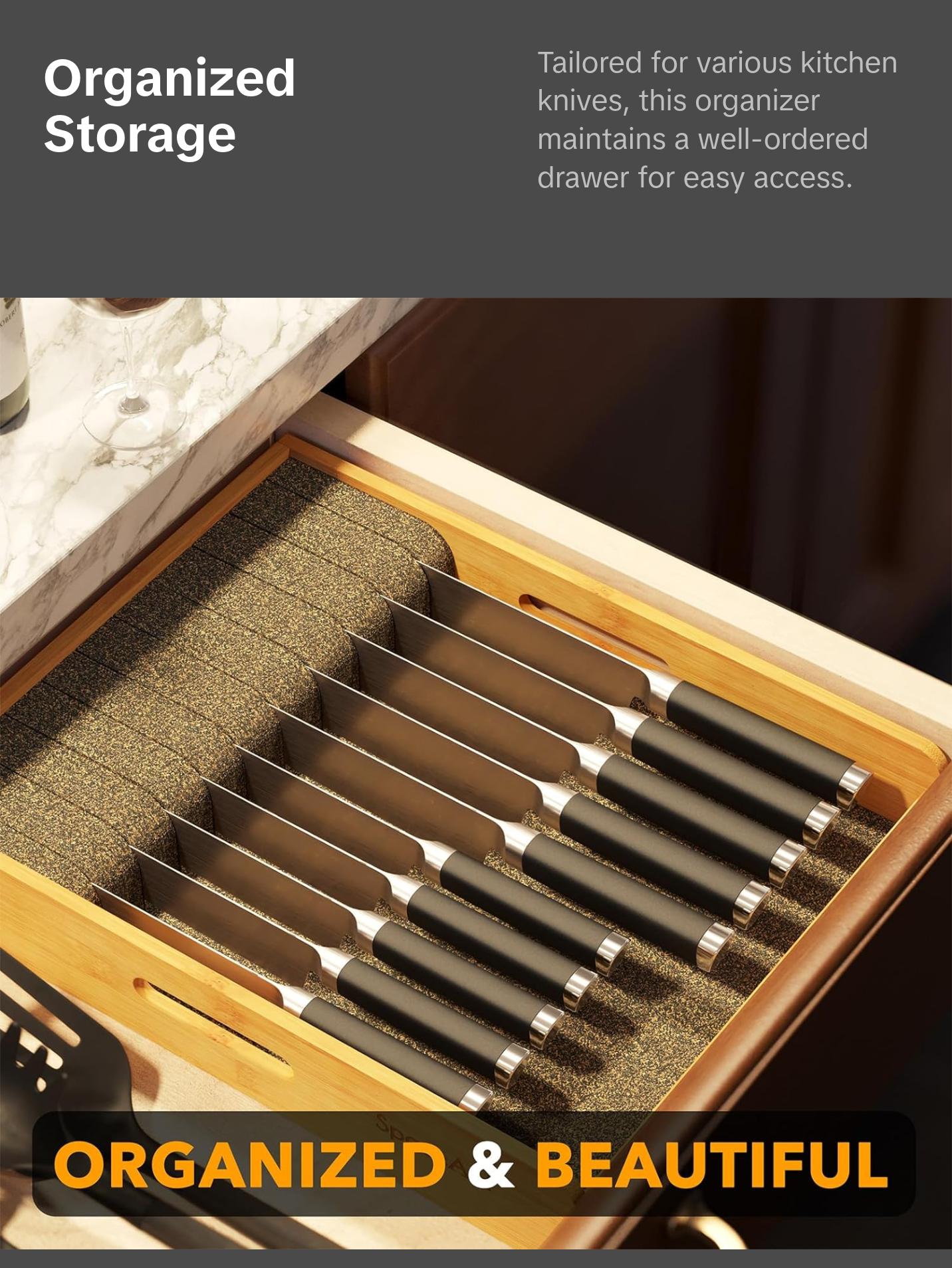 Large Bamboo In Drawer Knife Organizer, 12"W