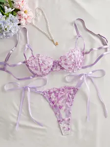 Women's Floral Embroidery Lace Bra Set, Lingerie, Comfortable Mesh Underwear, Spring Summer New Arrival, Multiple Colors Available, Underwear Sets, Elegant