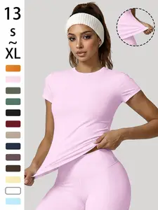 Women's Simple Solid High Elasticity Sport Top, Soft Butter-Like Yoga T-Shirt, Comfortable Short Sleeve, Ideal for Daily Workout Sports Tops