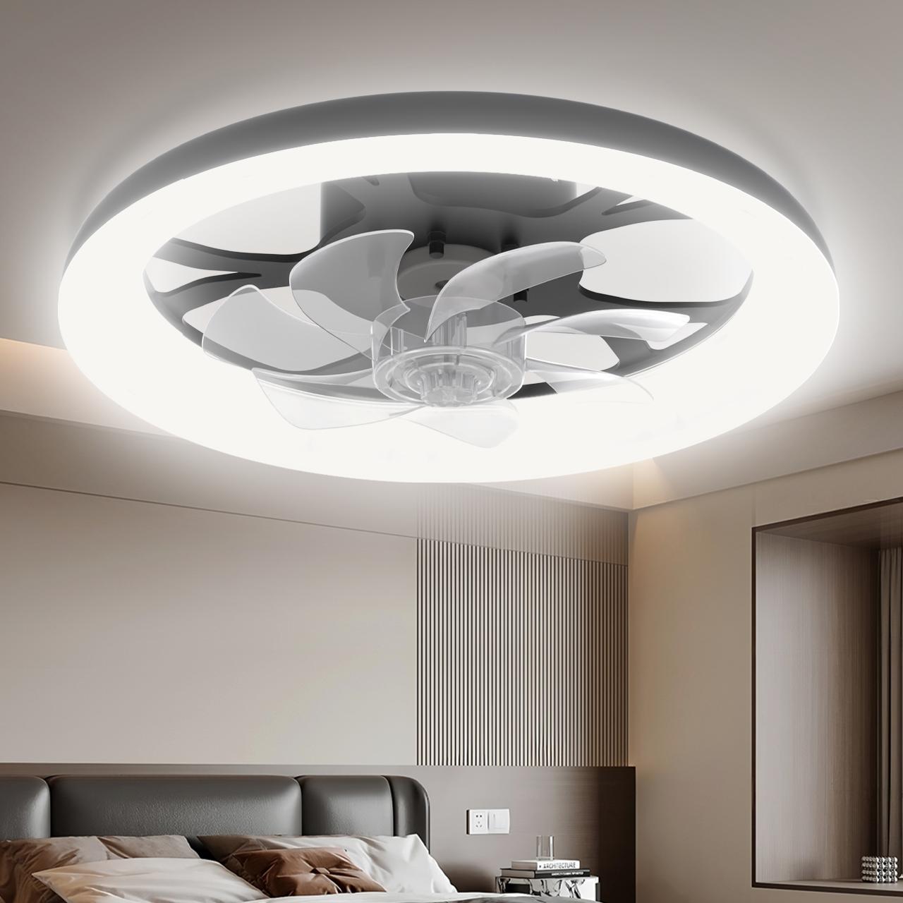 HYPERLITE Dimmable Modern LED Fan Light,Ceiling Fan With Light Remote, 3 LED Color Temperature, 6 Speed Noiseless AC Motor, Timer Setting,Adjustable Brightness,White Fandelier Ceiling Fans for Bedroom,Dining room, Living room, Study,SpringGlowUp