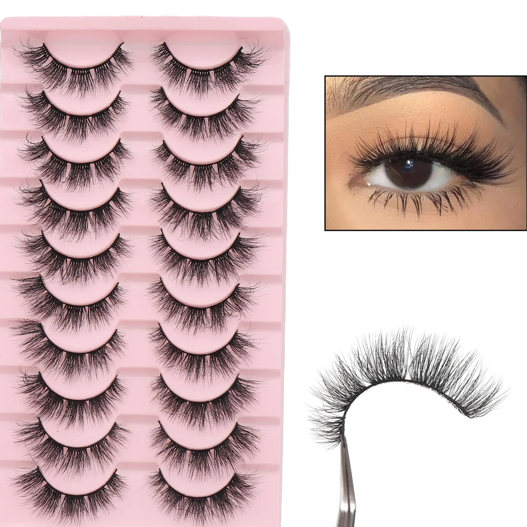 3D Natural Cosmetic False Eyelashes, 10 Pairs Wispy Faux Cluster Lashes, Volumized False Eyelashes for Women and Girls Eye Makeup Enhancement, Volume False Eyelashes, Fake Eyelashes, Fluffy Eyelash Clusters