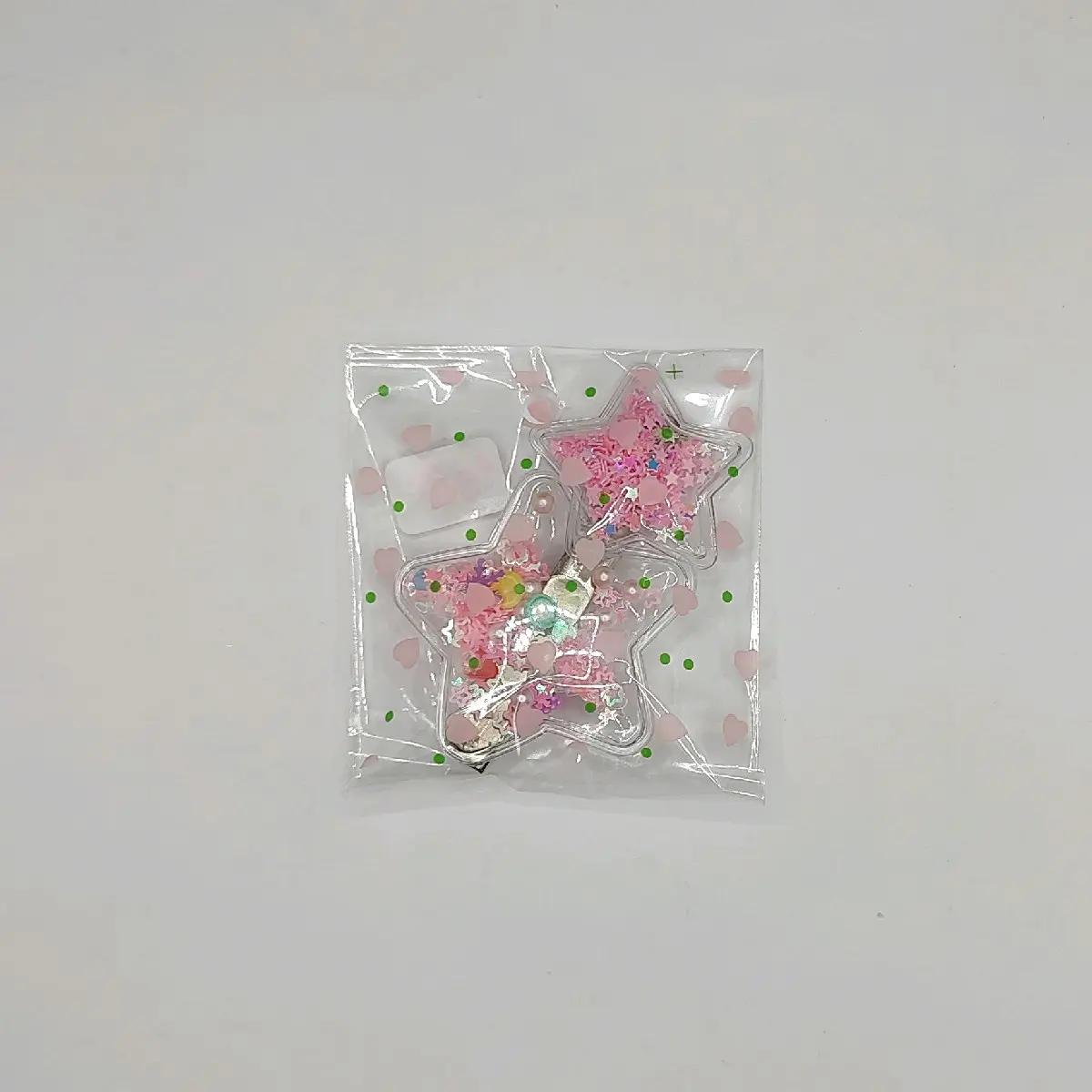 Funky Double Star Barrette with Pearl Accent, Whimsical Glitter Hair Clip for Women in Blush Pink, Glittered, Pearl Detail, Star Accent, Women's Fashion, Female