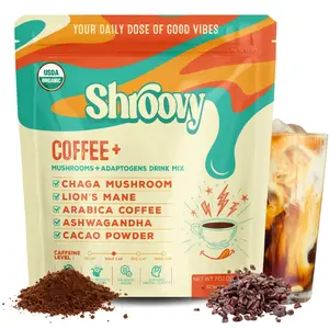Shroovy Organic Mushroom Coffee - Lion’s Mane, Chaga, Cacao, Ashwagandha, Adaptogens | Low Sugar | Clean Energy Without the Crash | 30 Servings Caffeine Free Beverage