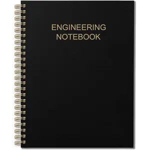 0.25" Grid Engineering Graph Paper Notebook, Quad Ruled Spiral Bound Lab Notebook 8" x 10" Black, with Table of Contents for Chemistry Physics Biology