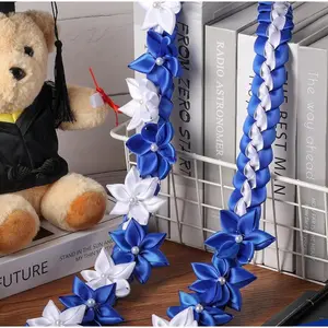 Graduation Flower Garland – Handcrafted Hawaiian Flower Necklace for Graduation Ceremonies, Tropical Lei Style Decor with Fresh-Look Silk Blooms & Adjustable Velvet Ribbon