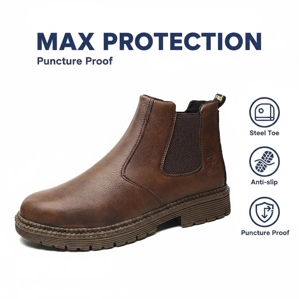 Comfortable Waterproof Safety Shoes, Unisex Work Sneakers, Non Slip Sole, Splash Proof Surface and Puncture Resistant Build for Mechanic, Garage and Repair Work