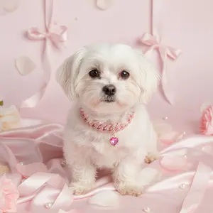 Bling Dog Chain Collar with Red Heart Pendant Iced Out Cuban Pet Necklace for Dogs & Cats Stylish & Durable