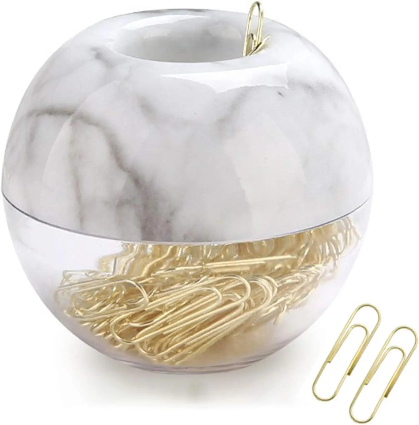 Marble White Paper Clip Dispenser with 100-Count 28mm(1.1in) Synthetic Alloy Paper Clips, 20-Sheet No-Fading Ring Office Desk Organizer, Cute Stationery Accessory for Birthday Gifting