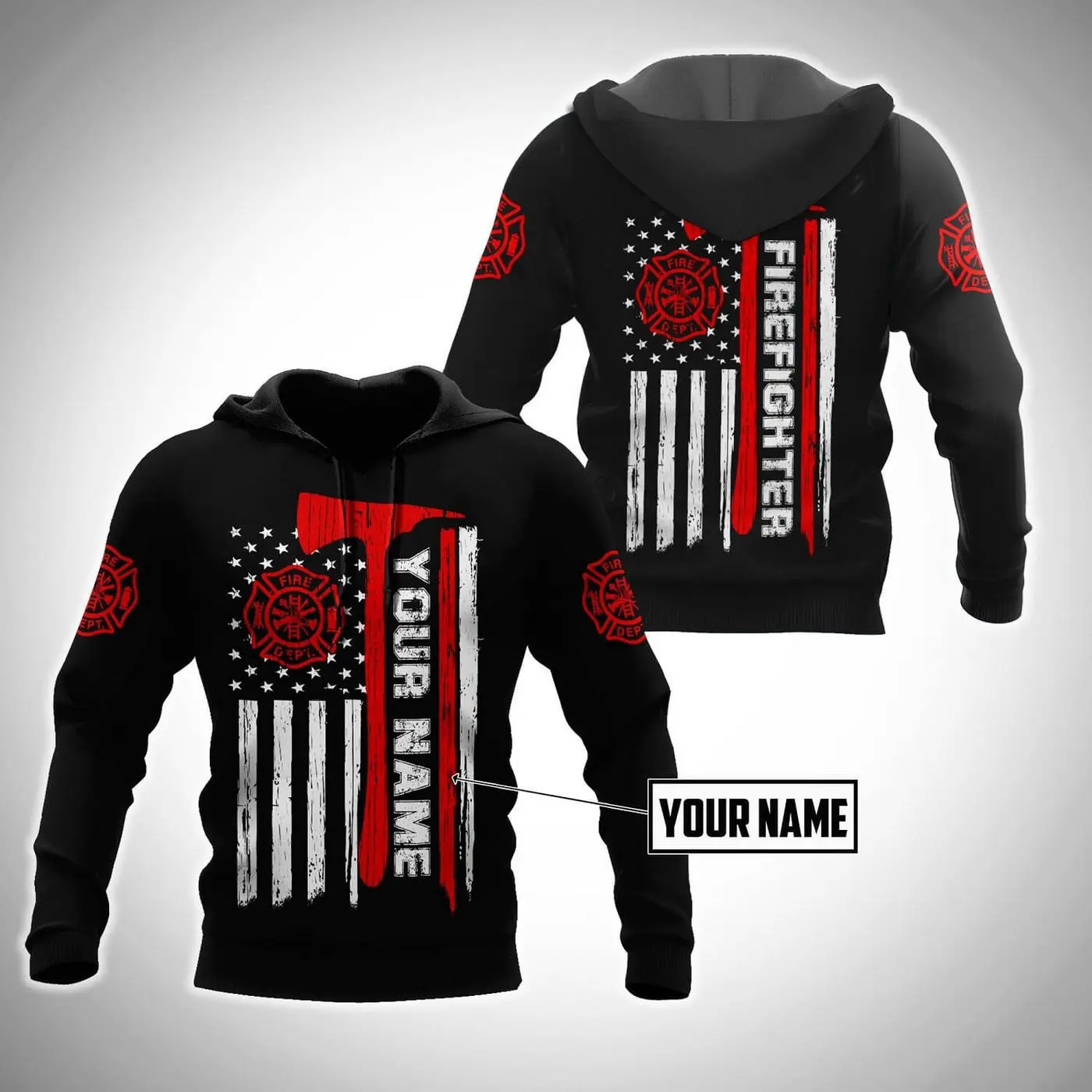 Personalized Firefighter Long Sleever Shirt For Job  For Men Fire Dept Logo Hoodie Pullover