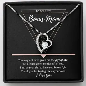Personalized Bonus Mom Gift Necklace, Stepmom Mother's Day Gift, Birthday Gift for Stepmom, Other's Mom Jewelry- Heart Necklace + Gift Box Message