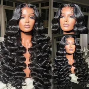 Loose Deep Wave 13x4 HD Transparent Lace Frontal Wigs Pre Plucked Hairline Affordable Cheap Wigs For Women Natural Black Virgin Human Hair