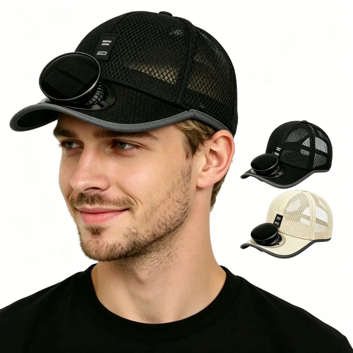 Solar Powered Fan Hat, Breathable Mesh Baseball Cap with Fan, UPF 50 Sun Protection Golf Hat, Adjustable Outdoor Trucker Hat for Running Fishing Camping, Lightweight Cooling Sun Hat for Men Women, Summer Outdoor Sports Gear