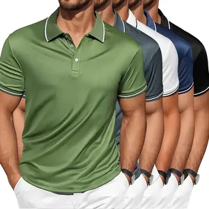 Men's Summer 5 Pack Polos – Collared Short Sleeve Tees with Color Block Trim, Everyday & Golf Casual Athletic Shirts