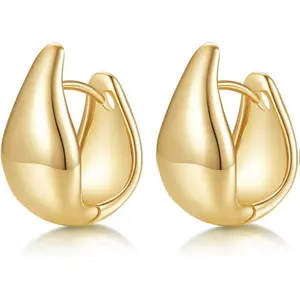 14K Gold Plated Teardrop Huggie Hoop Earrings for Women Thick Elegant Hoop Earrings - 20mm x 10mm