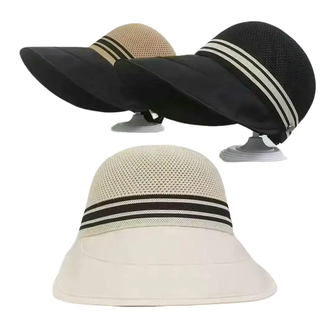JointlyCreating Women's Wide Brim Sun Hat, Mesh Breathable Patchwork Stripe Visor, UV Protection Outdoor Beach Packable Shade Hat
