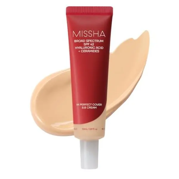 MISSHA M Perfect Cover BB Cream No.27 Honey Beige SPF 42 PA+++ 1.69 oz | Medium neutral-warm skin; tinted moisturizer for face, buildable coverage, smooth natural finish, daily wear