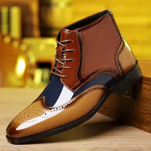 British Style Splice Color Loafers Men High Top Platform Embroidered Business Casual Shoes