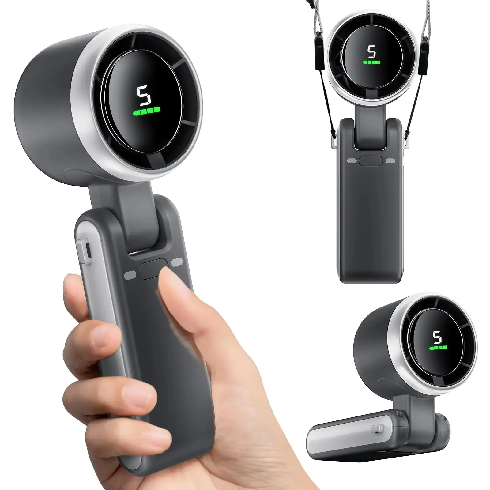 Portable Mini Handheld Fan - 5-Speed Turbo USB Rechargeable, Foldable Bladeless Pocket Fan with Large Battery for Outdoor/Travel jisu life handheld