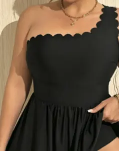 Women's Plus Size Fashion Elegant Solid Color Nightclub Style Slimming Backless One-Piece Swimsuit, Plain Pattern, Slim-Fitting, Swimdress Swimsuits