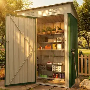 Garvee Compact Metal Outdoor Storage Outdoor Storage 5x3FT - Weather-Resistant Tool Organizer with Lockable Single Door, Sloping Roof - Ideal for Garden, Backyard, Patio, Lawn Equipment