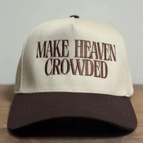 MAKE HEAVEN CROWDED Embroidered Christian Trucker Hat - Adjustable Stylish Auspicious Unisex Cap, 56Cm - 58Cm Adjustable Rustproof Snap 100% Mesh Back, 2-Tone Front Bold Look 100g Premium Beach Accessory