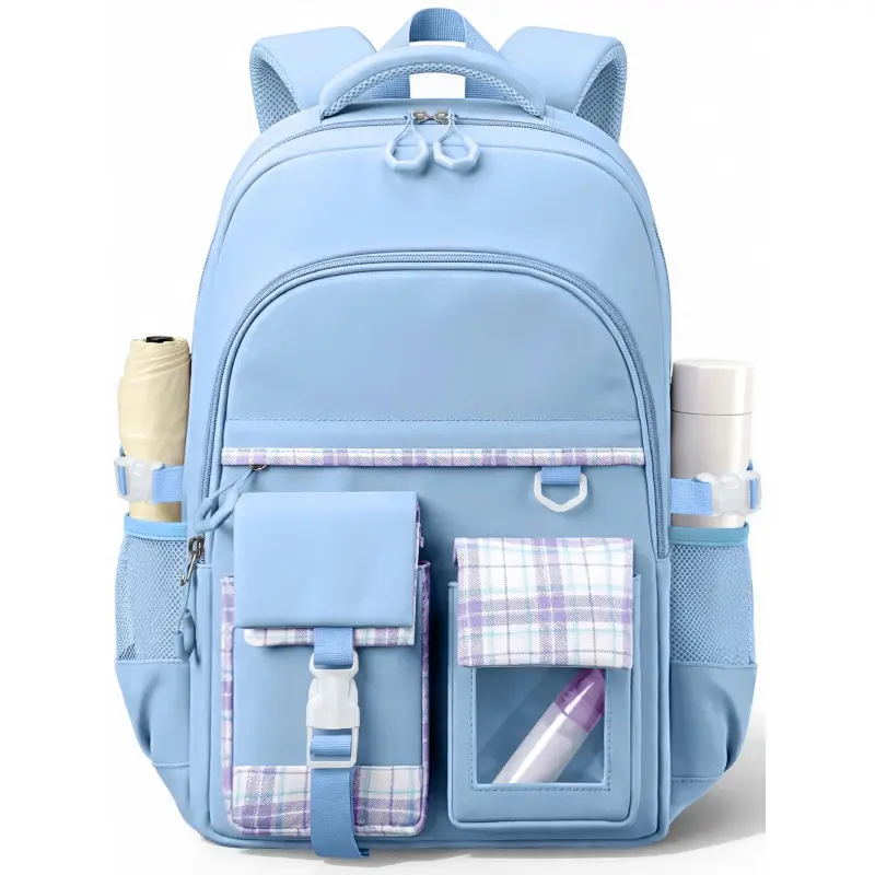 Girlish Kawaii Checkerboard Backpack with Plush Doll Pendant - Cute Aesthetic, Versatile Backpack, 15.6-Inch Laptop Bag, Multiple Pockets, Durable Casual Daypack for Tween School Students