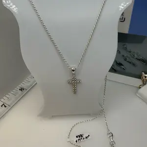 925 sterling silver chain 20” chain and pendant cross high quality cubic zirconia stones Italian (( cadena y dije de plata Italiana  20”plata fina elegante