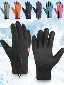 Spring Autumn Outdoor Sports Fleece Lined Cycling Gloves Waterproof Touchscreen Mountaineering Training Gloves Zipper Gloves